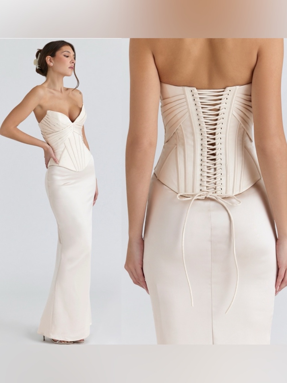 House of CB Eve size L A-C  Ivory Satin Corset Maxi Dress - Limited Edition - Picture 3 of 17